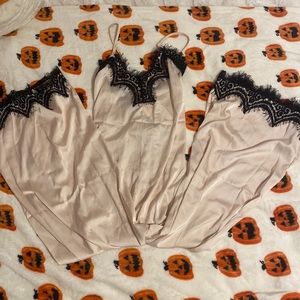 Silk wide leg jumpsuit with lace detailing